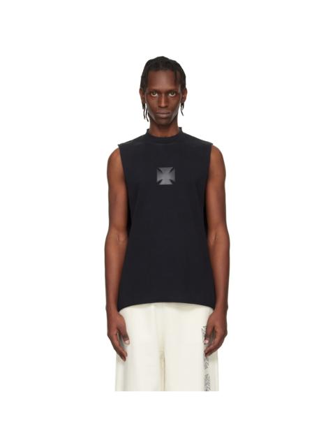 Black Biker Logo Leather Cross Interlock Tank Top