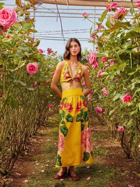 Yellow Spring Awakening Organic Cotton Midi Skirt