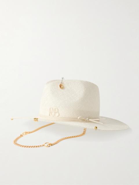 Embroidered Embellished Cotton-trimmed Straw Fedora