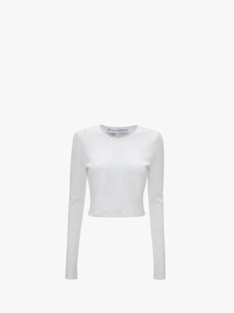 LONG-SLEEVE CROPPED TOP WITH ANCHOR EMBROIDERY