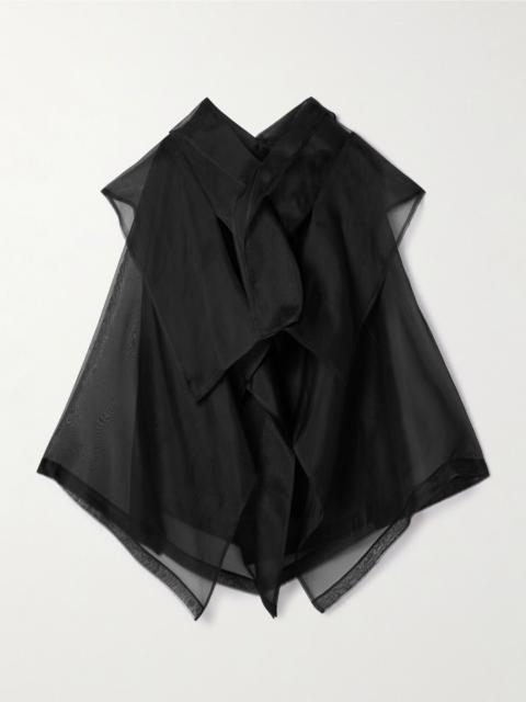 Santana layered draped silk-organza top Black