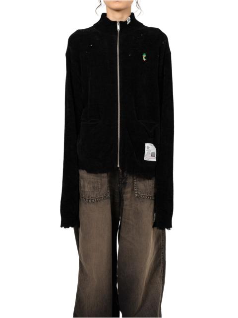 Distressed High Neck Knit Cardigan