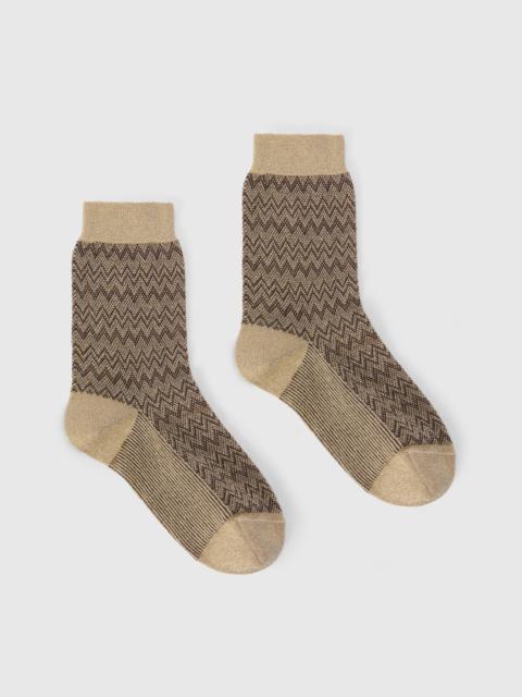Short lamé knit socks with zigzag pattern