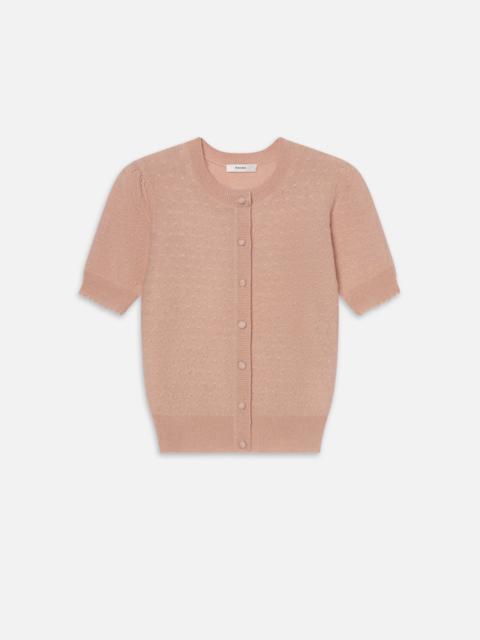 The Cashmere Pointelle Cardi in Light Pink