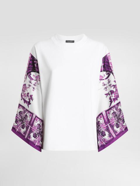 T-shirt with silk foulard sleeves