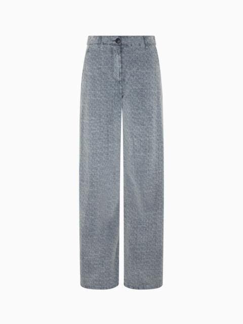 FLOCKED DENIM TROUSERS WITH ALL-OVER CHEVRON MOTIF