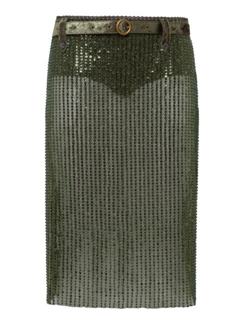 Estelle Sheer Sequined Pencil Skirt green