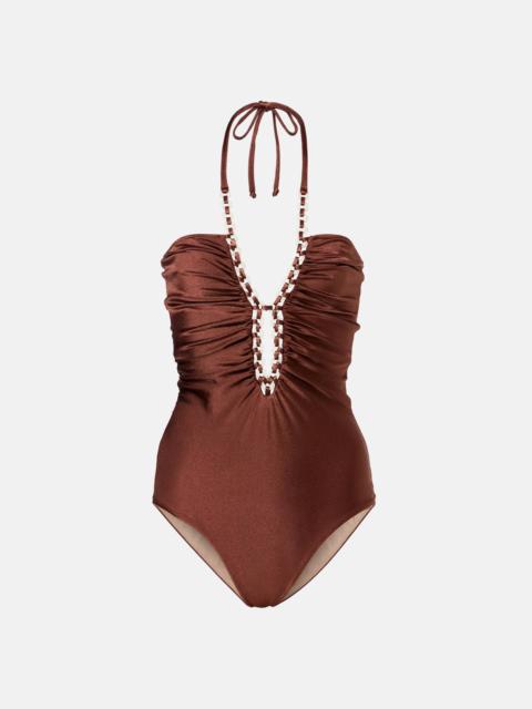Solid Chain halterneck swimsuit
