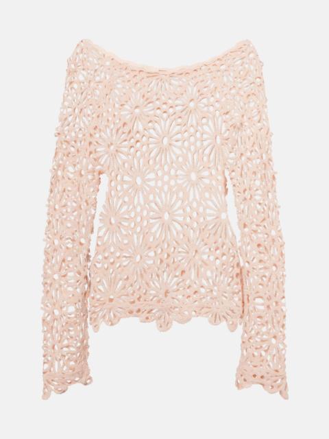 Crochet cotton-blend top