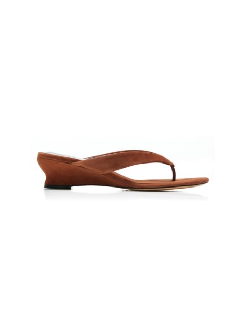 Micro-Wedge Calf Hair Thong Sandals tan