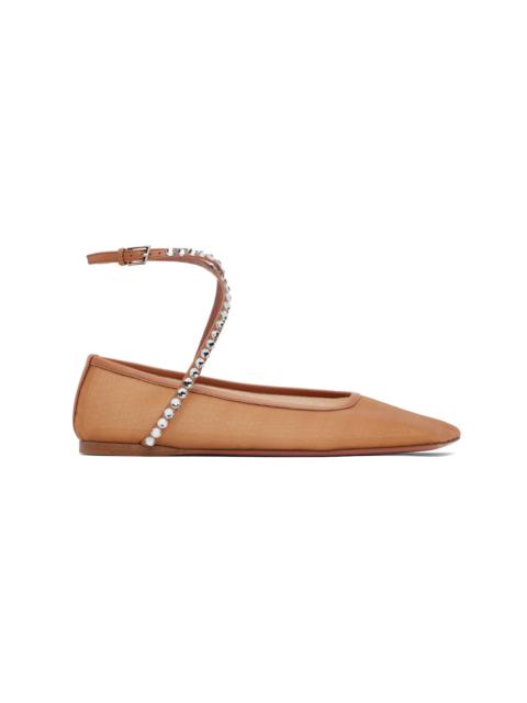 Tan Ane Mesh Crystal Ballerina Flats