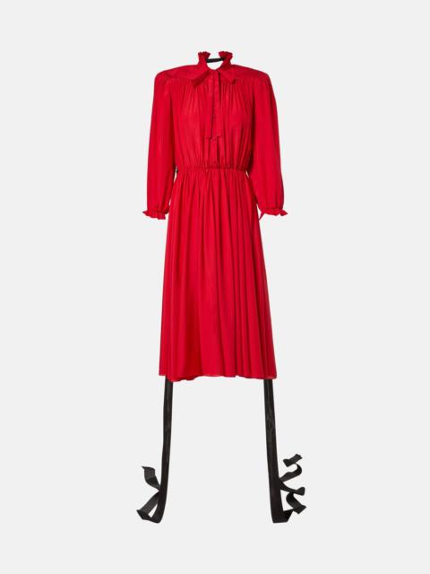 Bow-detail lace-up silk midi dress