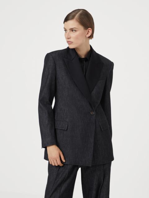 Cotton denim-effect twill blazer with monili