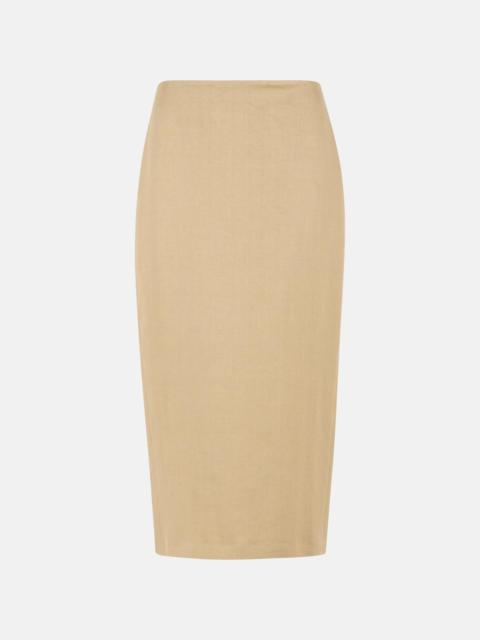 'VERANDA' DIAGONAL SLIM SKIRT OF CAMEL LINEN