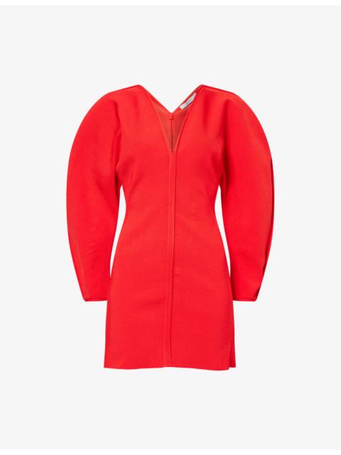 Cocoon-Sleeve V-Neck Knitted Mini Dress