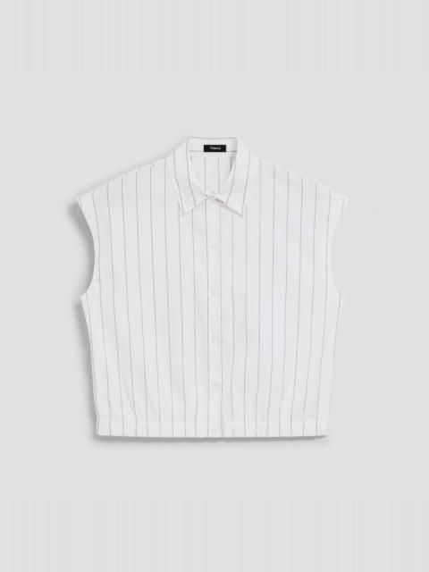 Cap-Sleeve Shirt in Striped Poplin