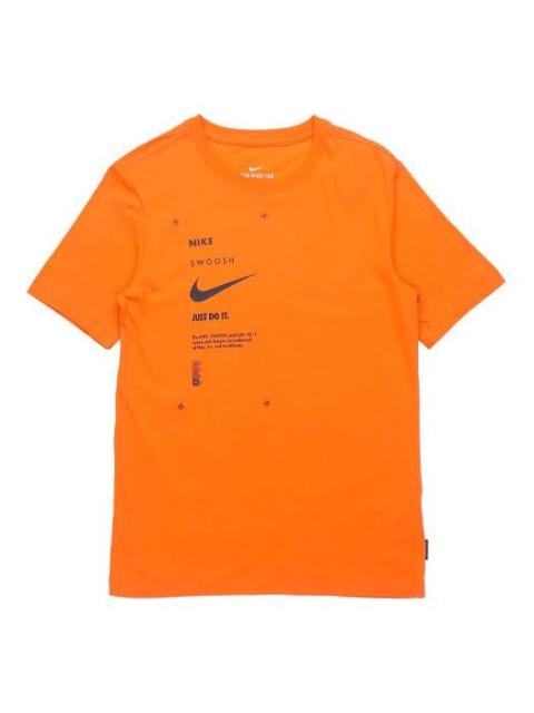 Nike Sportswear Swoosh Club Printing Alphabet Sports Round Neck Short Sleeve Orange DJ5374-801