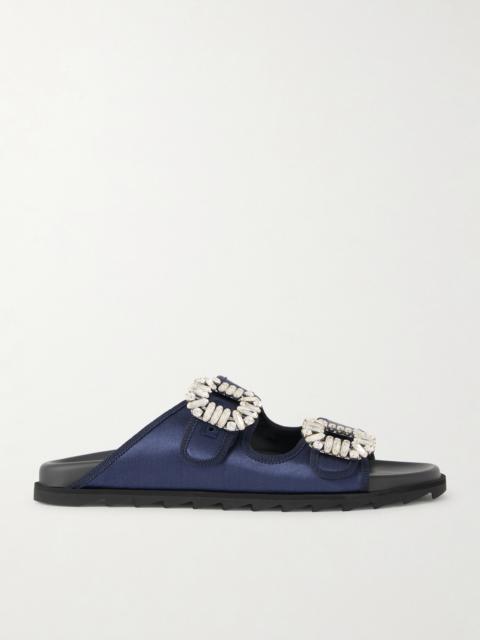 Slidy Viv Crystal-embellished Grosgrain-trimmed Satin Slides