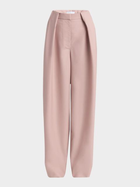Pleated Wide-Leg Canvas Balloon Trousers