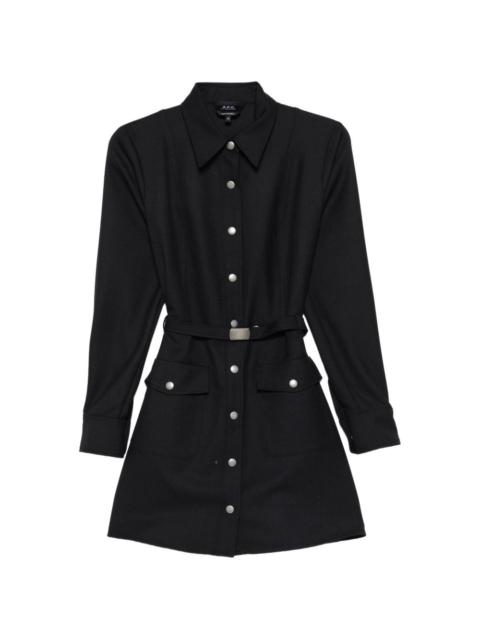buttoned belted mini shirt dress