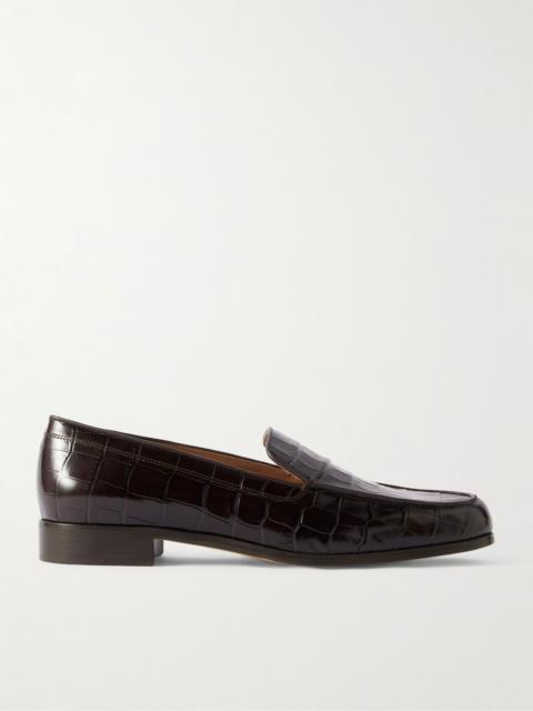 Danielle glossed croc-effect leather loafers Dark brown