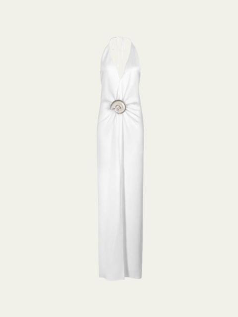 Rowan Gathered Plunging Halter Maxi Dress