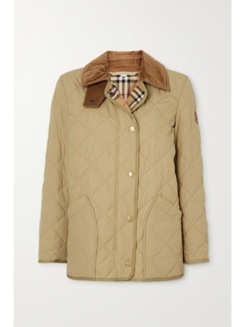 Corduroy And Leather-trimmed Quilted Shell Jacket