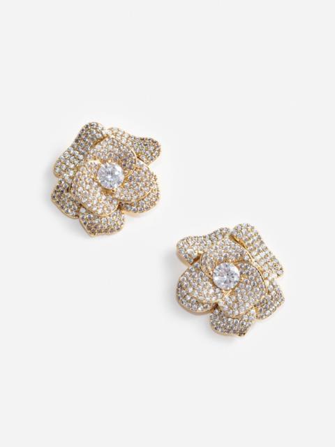 Gold Crystal Flower Earrings
