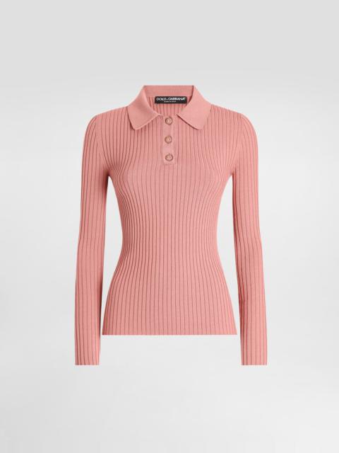 Ribbed wool polo-style sweater