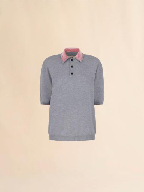GRAY WOOL POLO SHIRT WITH VELVET COLLAR