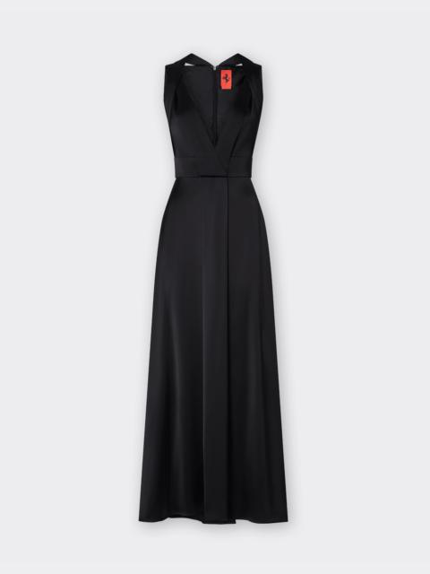 Long dress in stretch satin twill