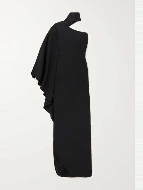 Bolkan scarf-detailed one-shoulder ruffled crepe gown
