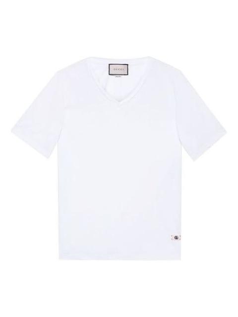 Linen V-neck T-shirt with Double G