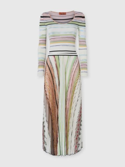 Pleated Mixed Flame Viscose Long Dress
