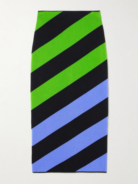 Striped Stretch-knit Midi Skirt