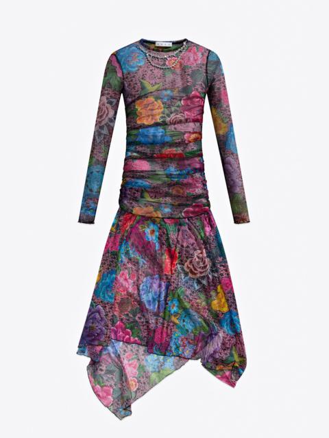 CRYSTAL EMBELLISHED PRINTED TULLE MIDI DRESS