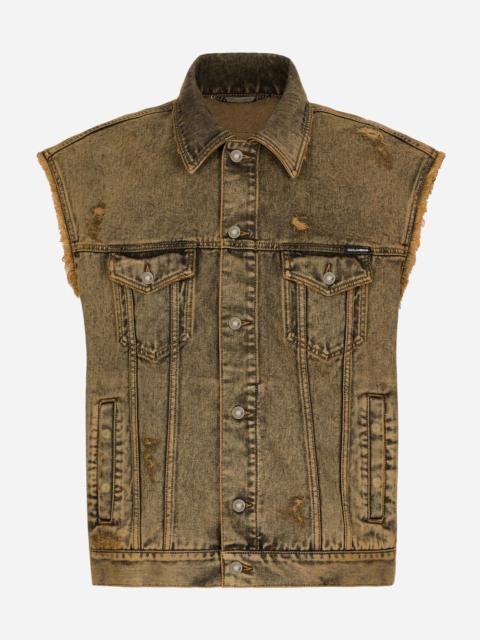 Overdyed sleeveless denim jacket