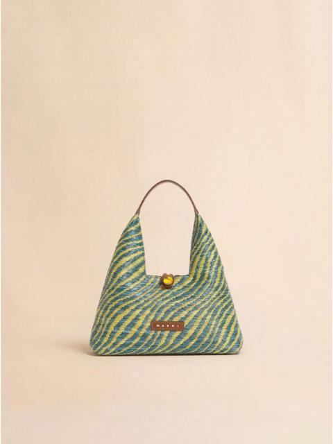 GREEN WAVY RAFFIA-EFFECT TRAPEZE MINI TOP HANDLE BAG