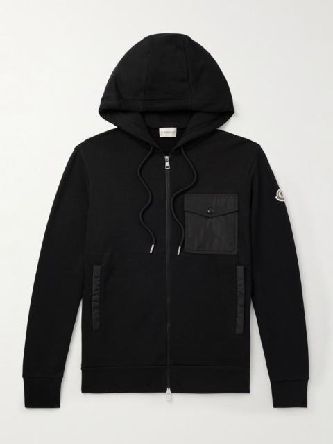 Shell-Trimmed Cotton-Blend Jersey Zip-Up Hoodie Black