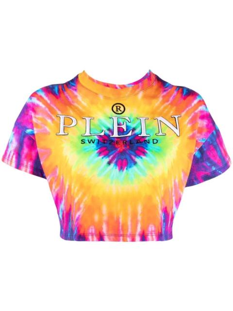 tie dye-print cropped T-shirt