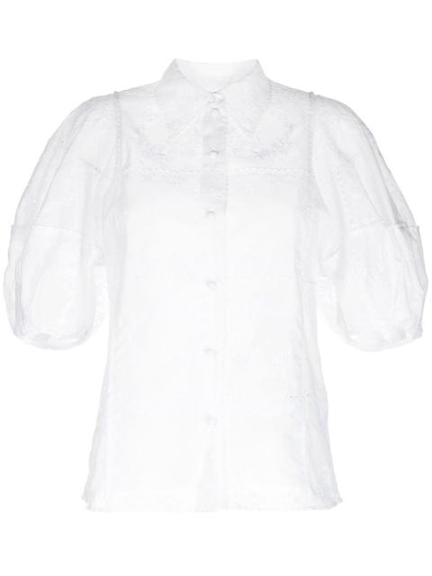 embroidered-design puff-sleeve shirt