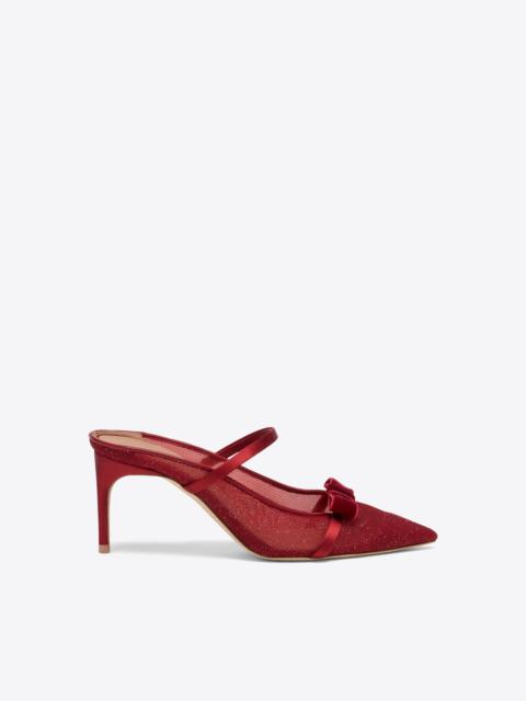 Aurora 70 Red Glitter Mesh Heeled Mules