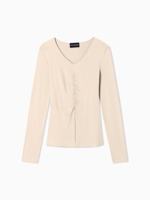 STRETCH JERSEY JUMPER WITH GATHERING DETAIL