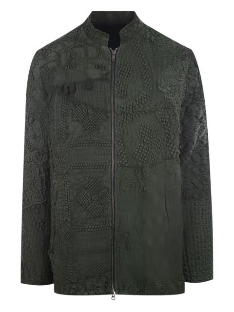 crochet-textured zip-front coat