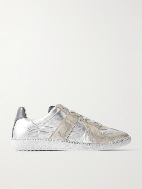 Distressed Metallic Suede And Leather-trimmed Shell Sneakers