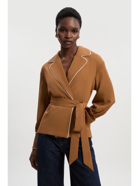 Contrast Tipping Tie Waist Woven Trench Jacket