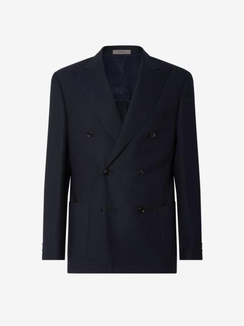 China blue double-breasted pure wool hopsack jacket
