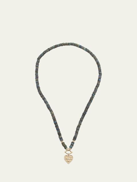 14K Diamond and Labradorite Necklace with Icon Heart Charm