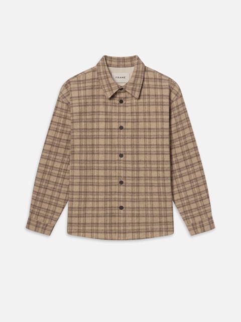 Woolen Plaid Overshirt in Beige Multi