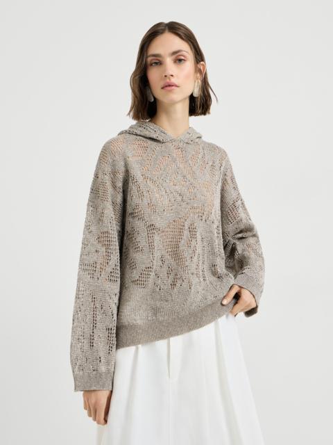 Dazzling water lillies hooded sweater in linen and cotton